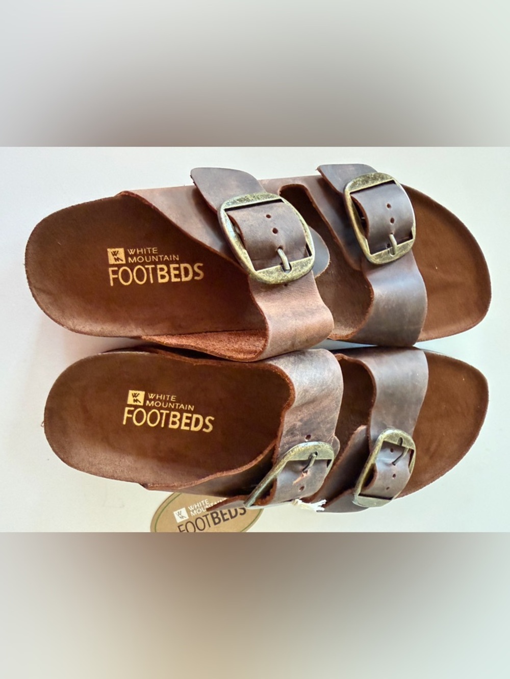 White Mountain Brown Leather Footbed Sandal with Textured Black Sole - Picture 2 of 4